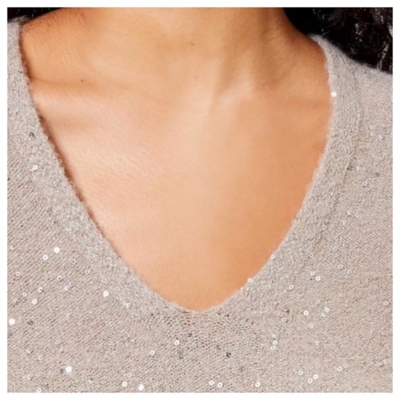Loft Sequin Shimmer Double V Sweater L - Picture 3 of 9